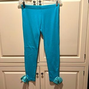 DISNEY TURQUOISE COTTON & SPANDEX LEGGINGS WITH SATIN BOWS AT ANKLES